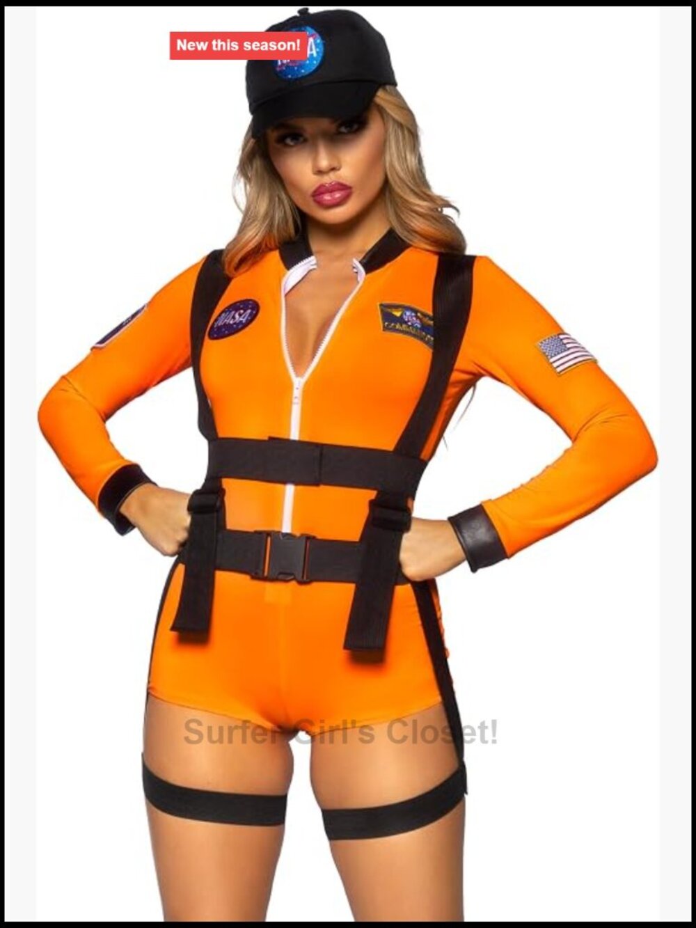 3 Pc Space Commander Costume Zip Romper Garter Harness Hat Halloween